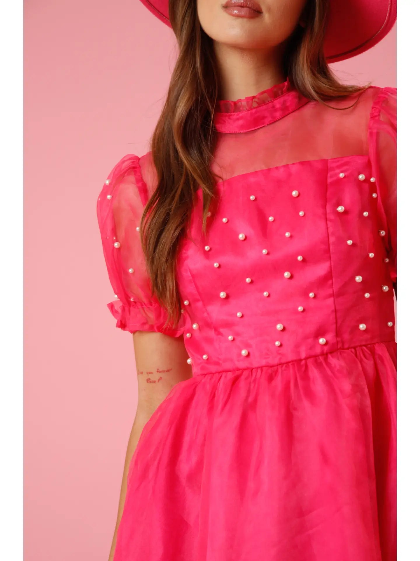 PINK PEARL EMBELLISHED DRESS Khloe and Co PINK PEARL EMBELLISHED DRESS Khloe and Co