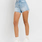 HIGH RISE DISTRESSED HEM A LINE SHORTS T6316