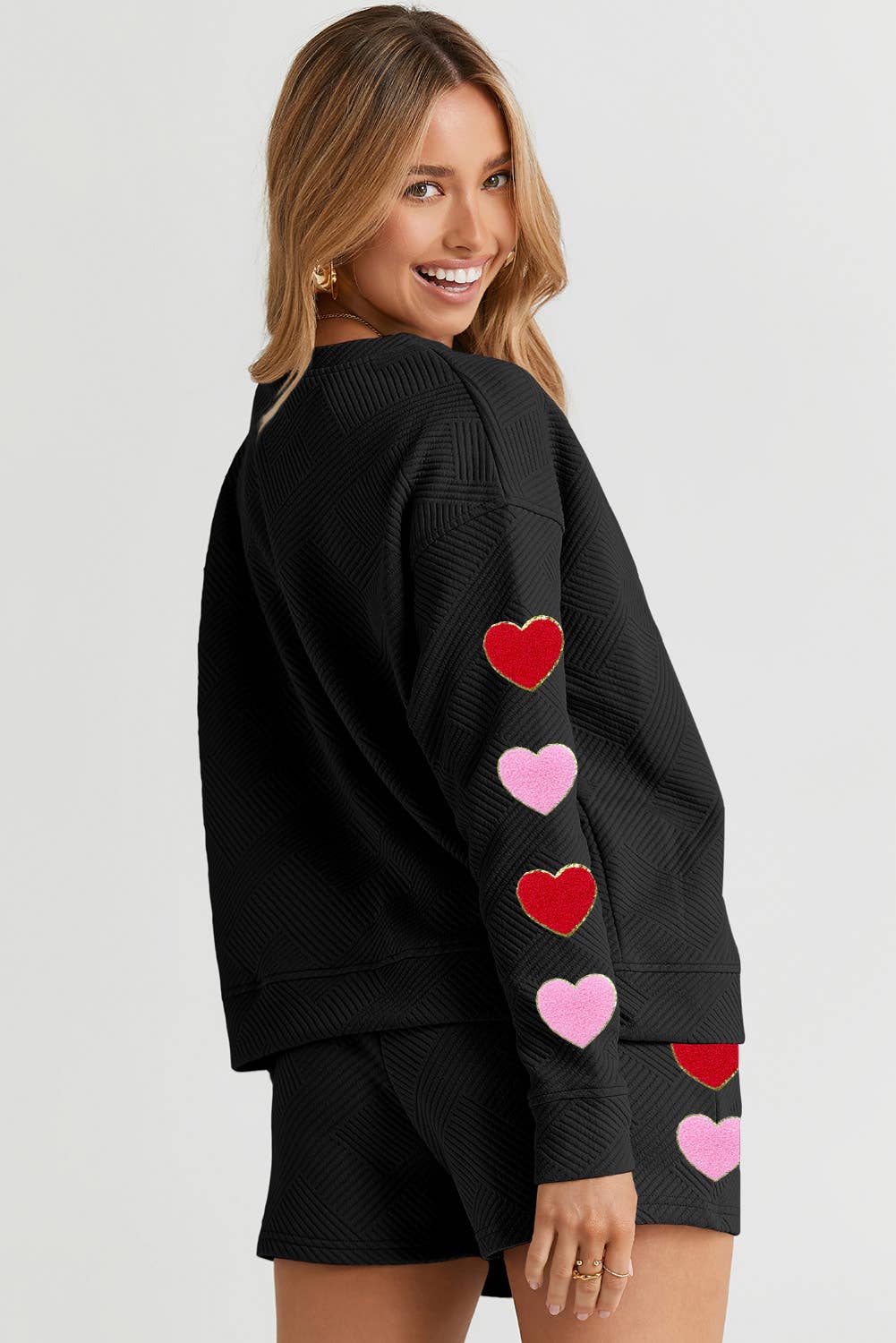 Heart Patch Top and Textured Shorts Set