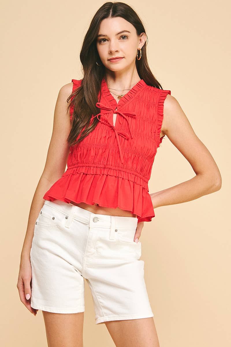 FRONT-TIE DETAILED SMOKING TOP -5555T