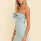STRAPLESS BOW DETAIL DENIM MINI DRESS