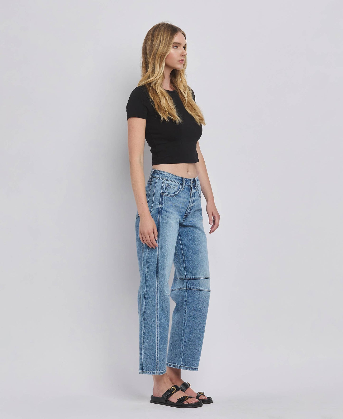 HIGH RISE DART STRUCTURED FIT BARREL LEG JEANS T6514