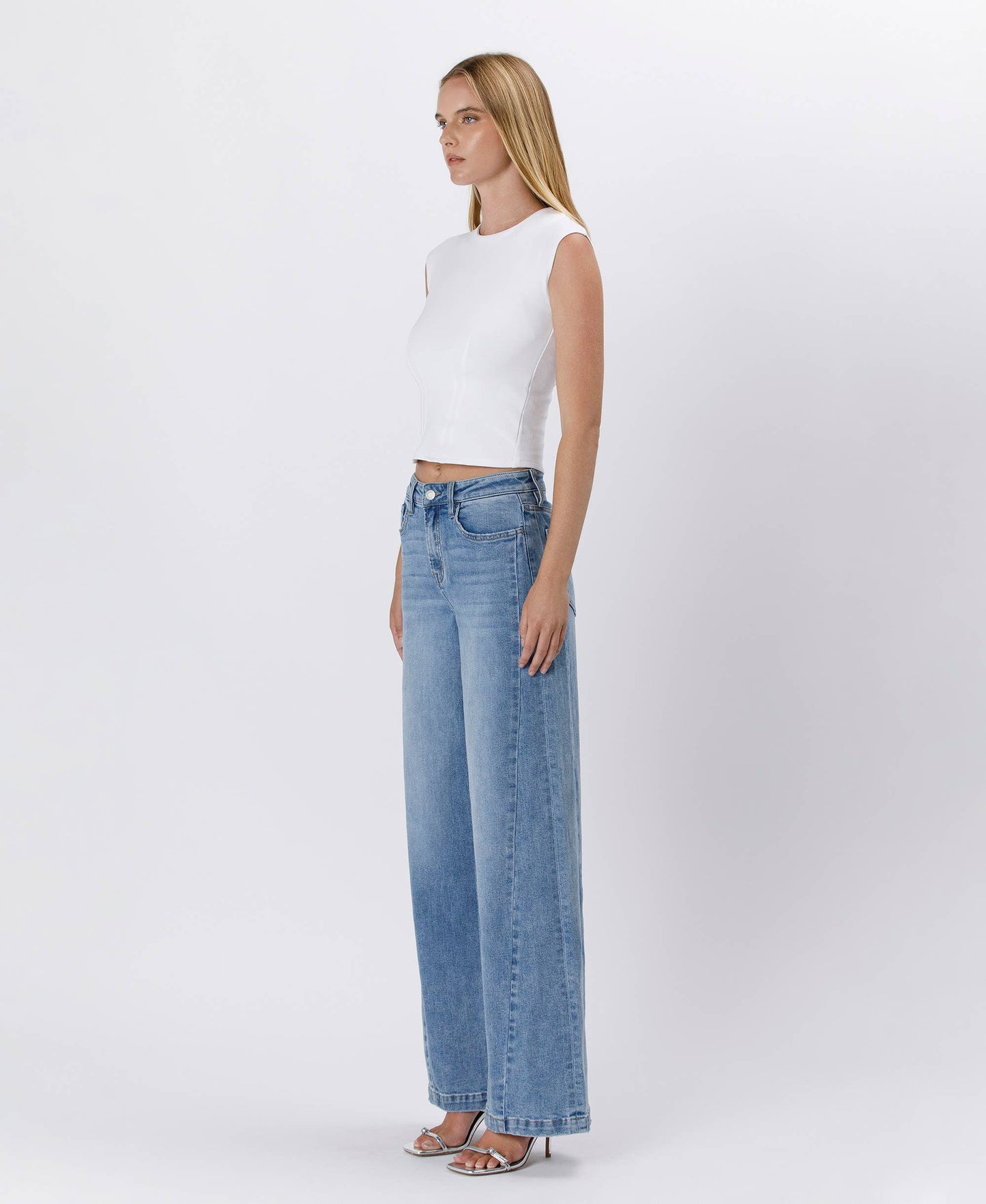 HIGH RISE SEAM DETAIL PALAZZO JEANS V3608