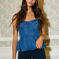 IT2550  Denim Strapless Bustier Peplum Top