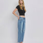 HIGH RISE DART STRUCTURED FIT BARREL LEG JEANS T6514