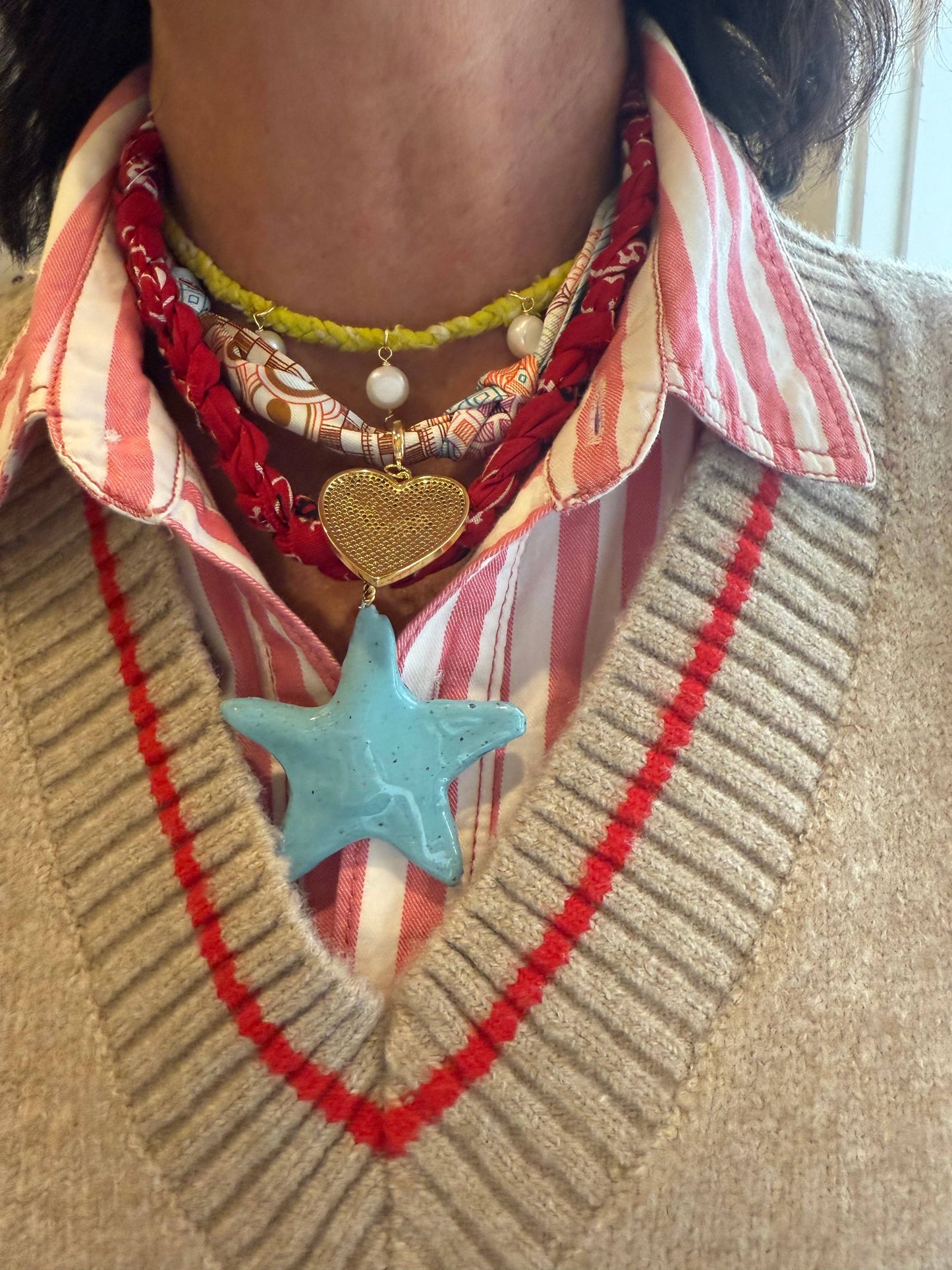 Chunky Turquoise Bandana with Gold Star Necklace