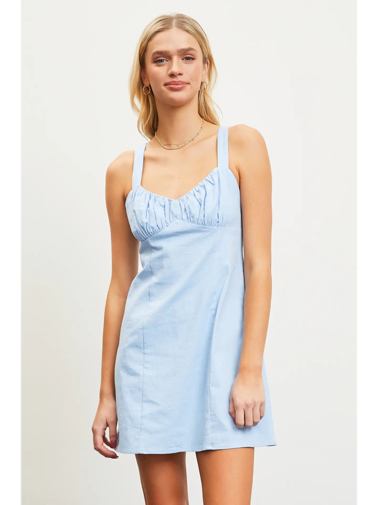 FRILL BUST BODYCON DRESS-CHAMBRAY