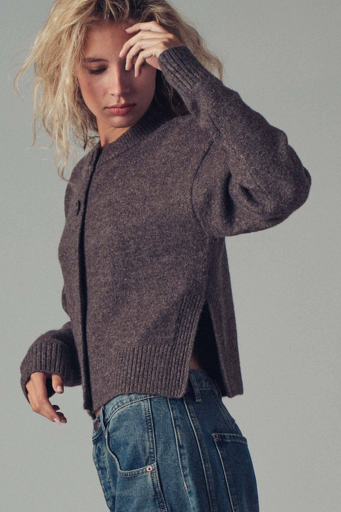 Relaxed Wool Blend Button-Up Cardigan