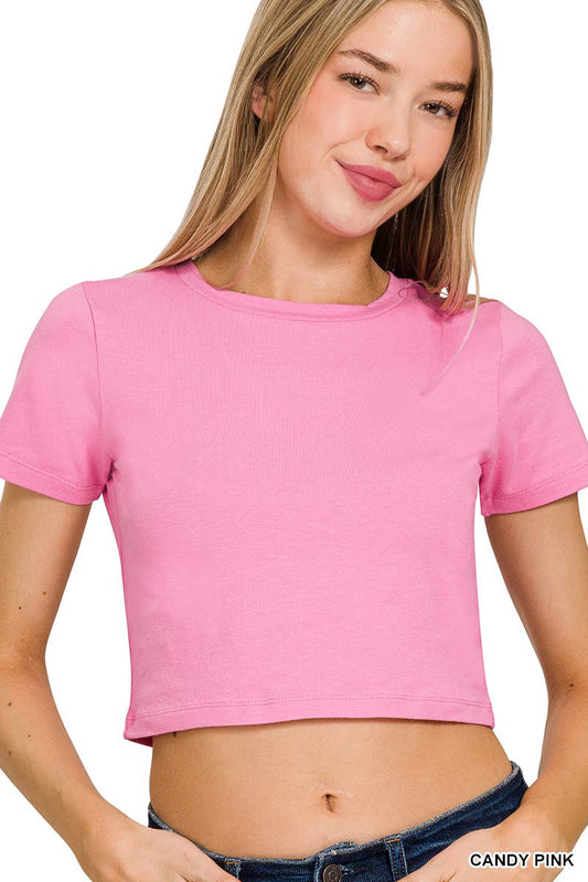 Cotton Short Sleeve Round Neck Cropped Top