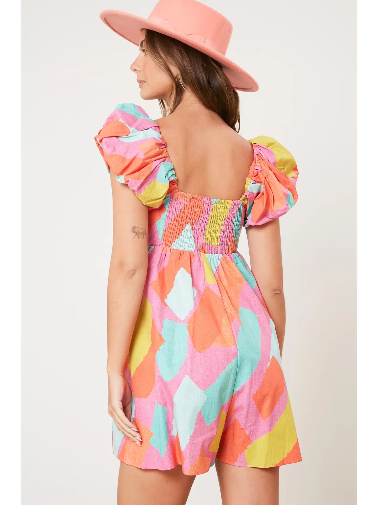 POPLIN GEO PRINT ROMPER
