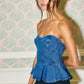 IT2550  Denim Strapless Bustier Peplum Top