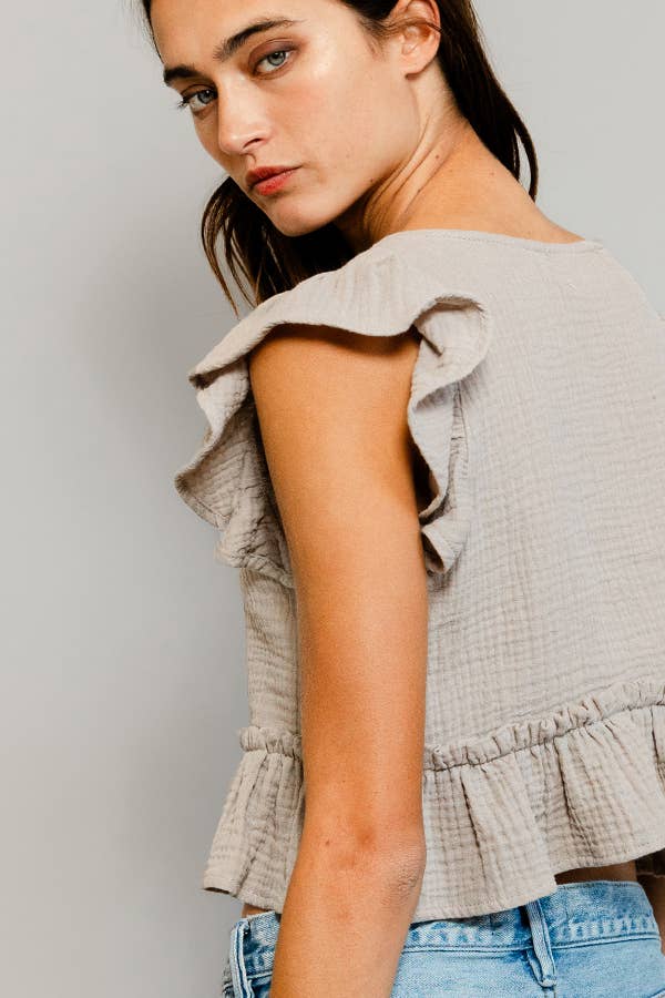 Taupe Cotton gauze Crop Top