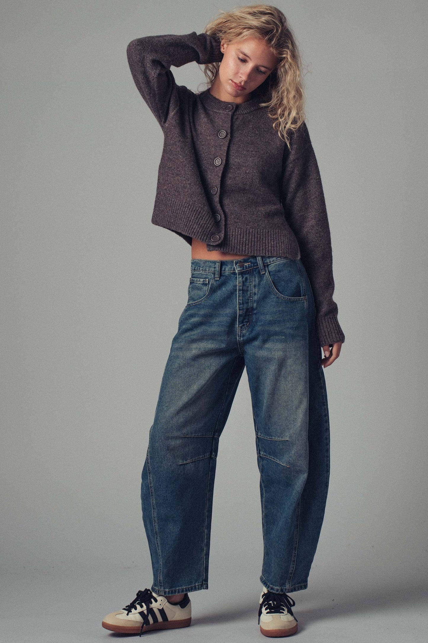 Relaxed Wool Blend Button-Up Cardigan