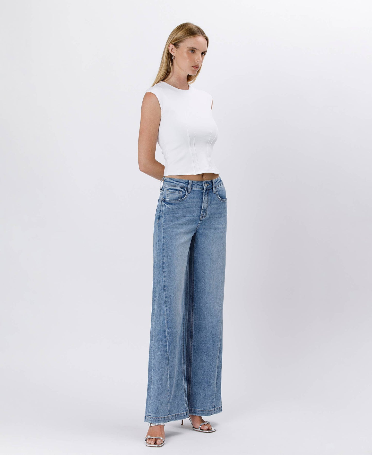 HIGH RISE SEAM DETAIL PALAZZO JEANS V3608