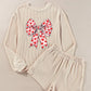 Heart Bow Valentines Corded Pajamas Set