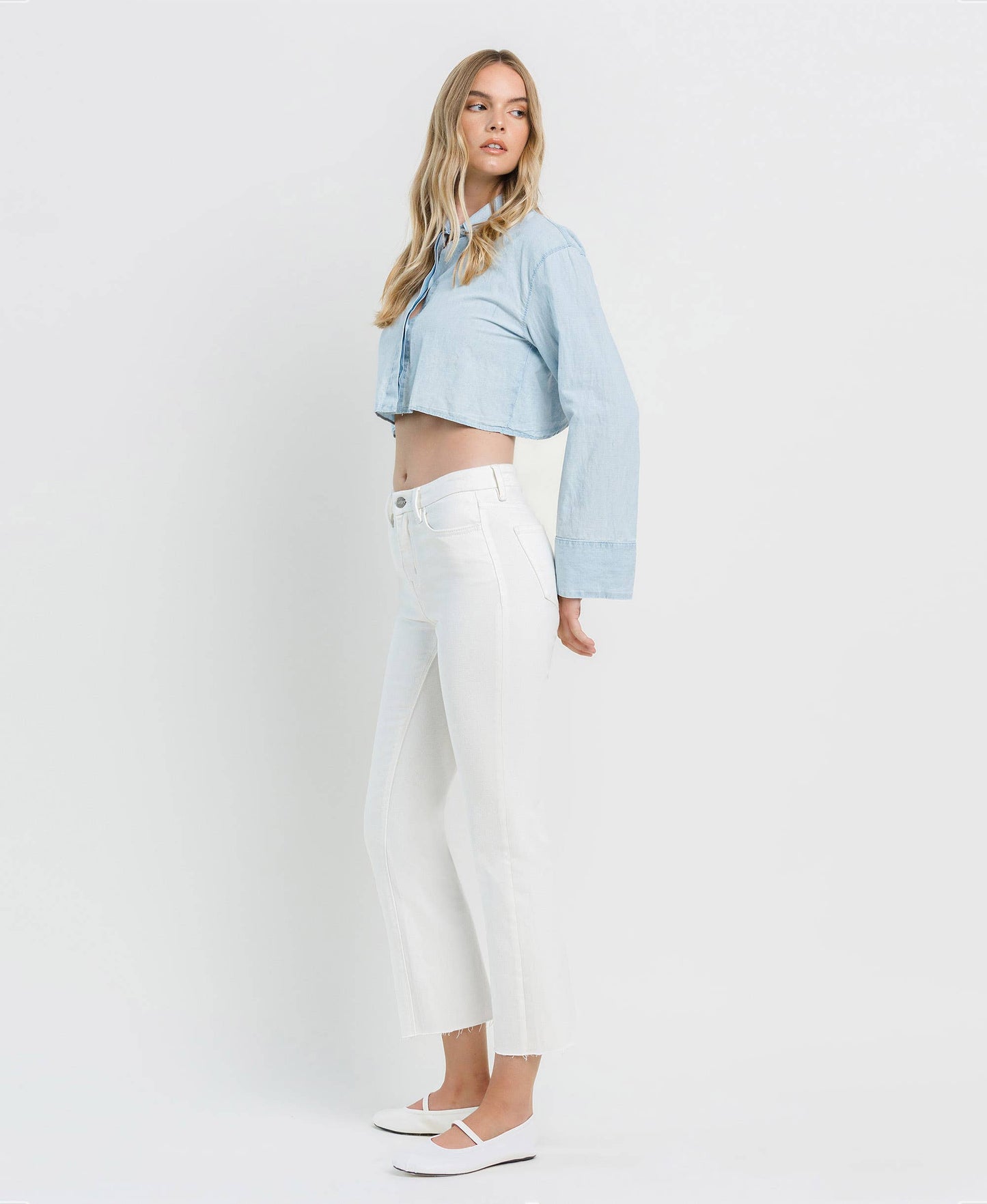 HIGH RISE SEAMLESS WAISTBAND CROP FLARE JEANS