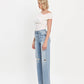 HIGH RISE CLEAN CUT RAW HEM WIDE LEG JEANS T6597