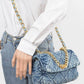 Quilted Washed Denim Flap Clutch