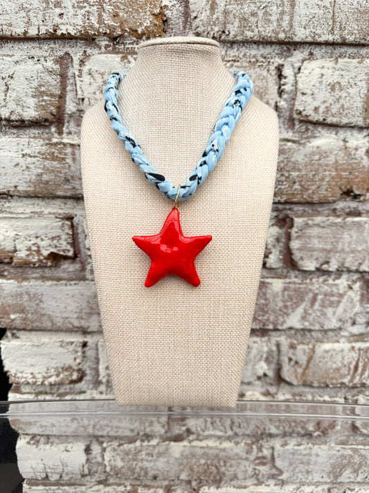 Chunky Powder  Bandana with Red Star Necklace 