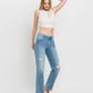HIGH RISE DISTRESSED SLIM WIDE JEANS