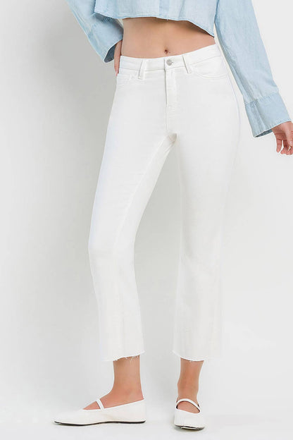 HIGH RISE SEAMLESS WAISTBAND CROP FLARE JEANS