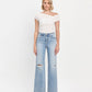 HIGH RISE CLEAN CUT RAW HEM WIDE LEG JEANS T6597
