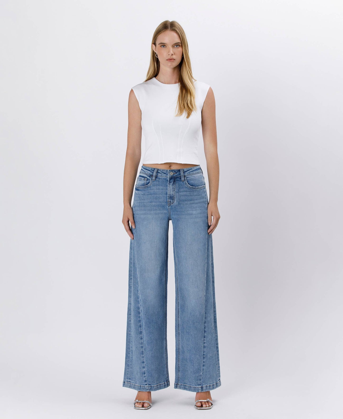 HIGH RISE SEAM DETAIL PALAZZO JEANS V3608