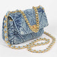 Quilted Washed Denim Flap Clutch