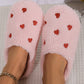 Heart Embroidered Plush Slippers