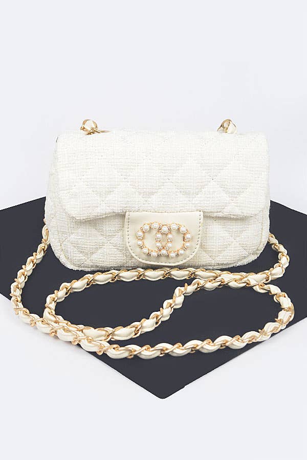 Quilted Tweed Flap Shoulder Bag