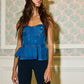 IT2550  Denim Strapless Bustier Peplum Top