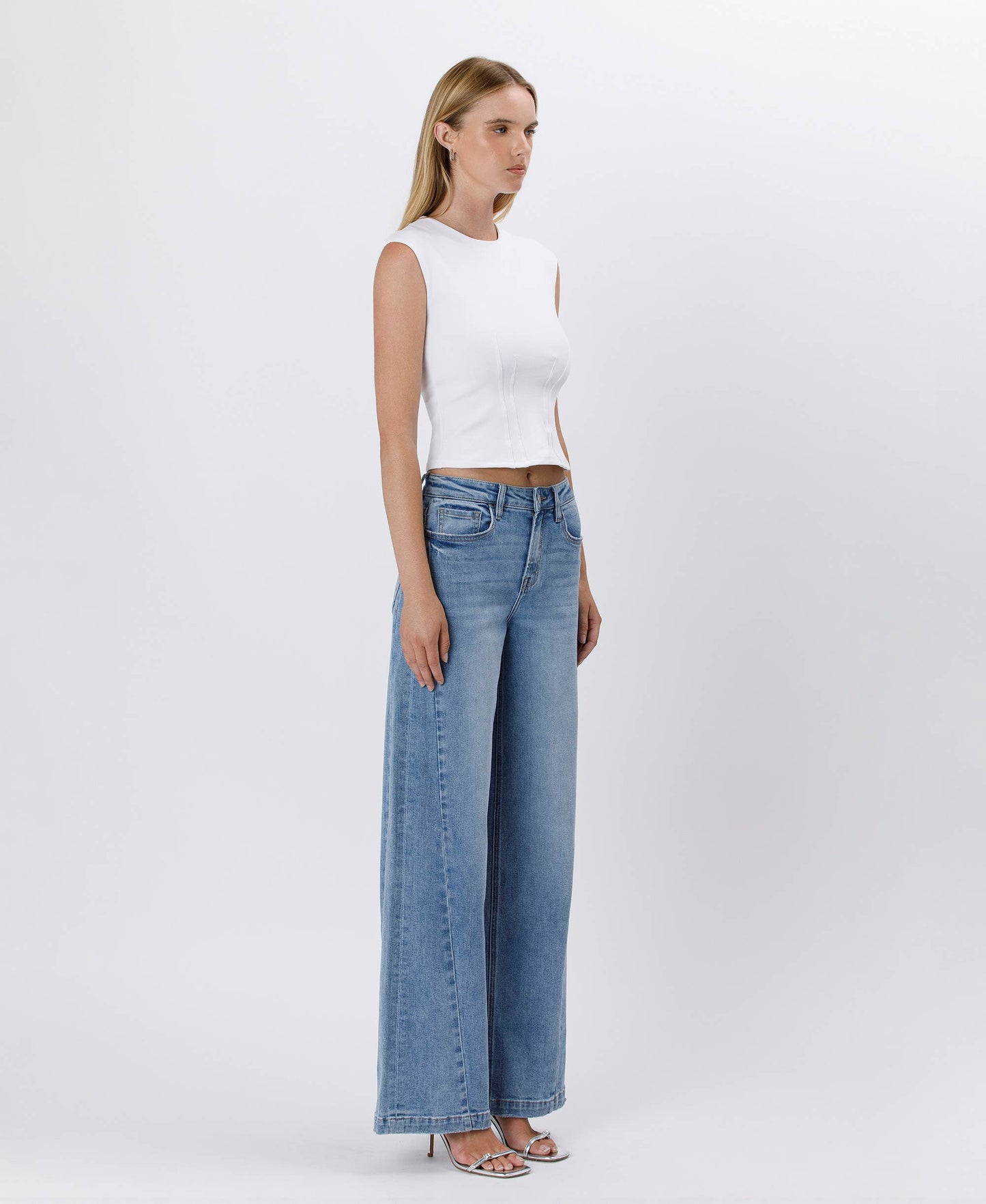 HIGH RISE SEAM DETAIL PALAZZO JEANS V3608