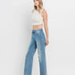 HIGH RISE DISTRESSED SLIM WIDE JEANS