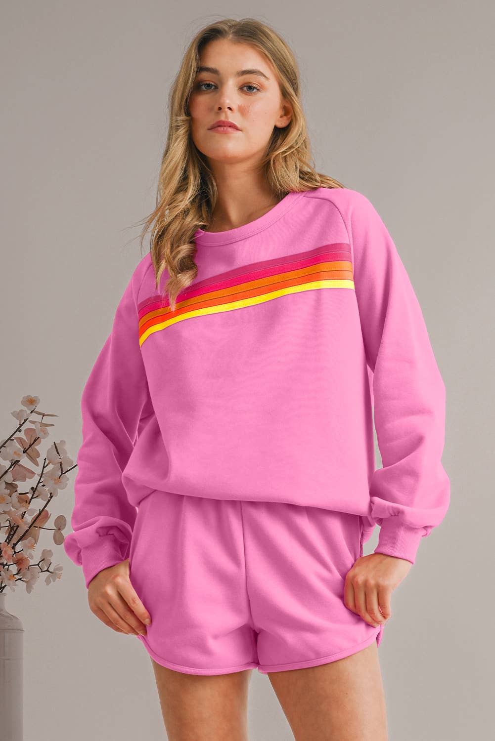 Striped Long Sleeve Top and Shorts Set