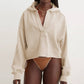V-Neck Hooded Pullover Sweater Loose Fit Long Sleeve Top