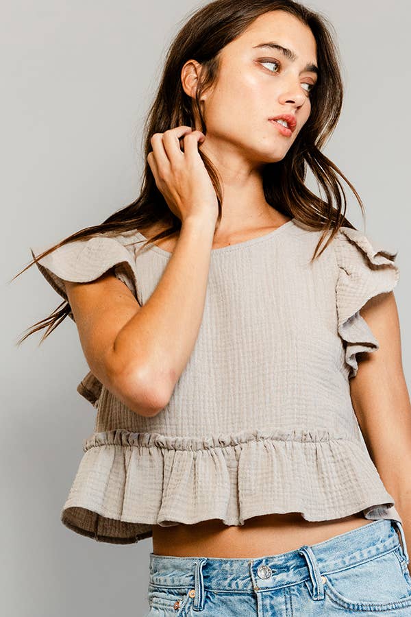 Taupe Cotton gauze Crop Top