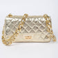 Quilted Metallic Shoulder Bag W/Oversized Chain