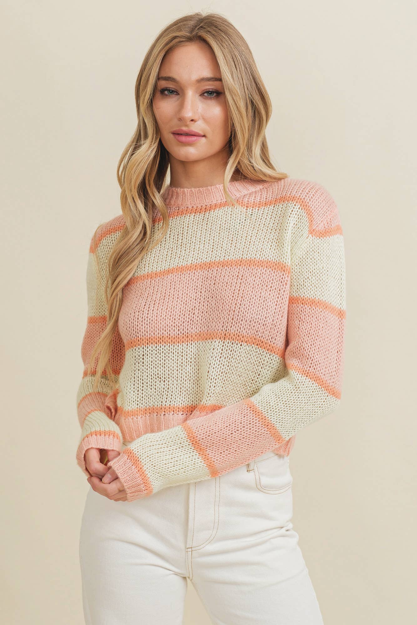 Bright Striped Open Knit Women's Sweater