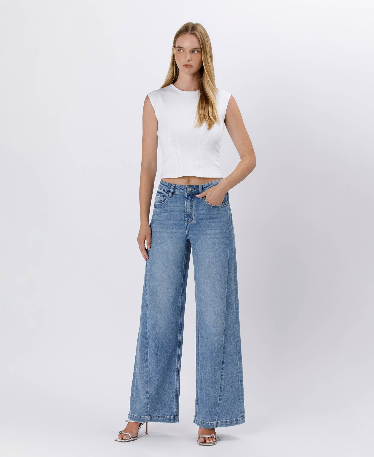 HIGH RISE SEAM DETAIL PALAZZO JEANS V3608
