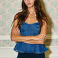 IT2550  Denim Strapless Bustier Peplum Top