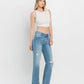 HIGH RISE DISTRESSED SLIM WIDE JEANS