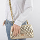 Quilted Metallic Shoulder Bag W/Oversized Chain