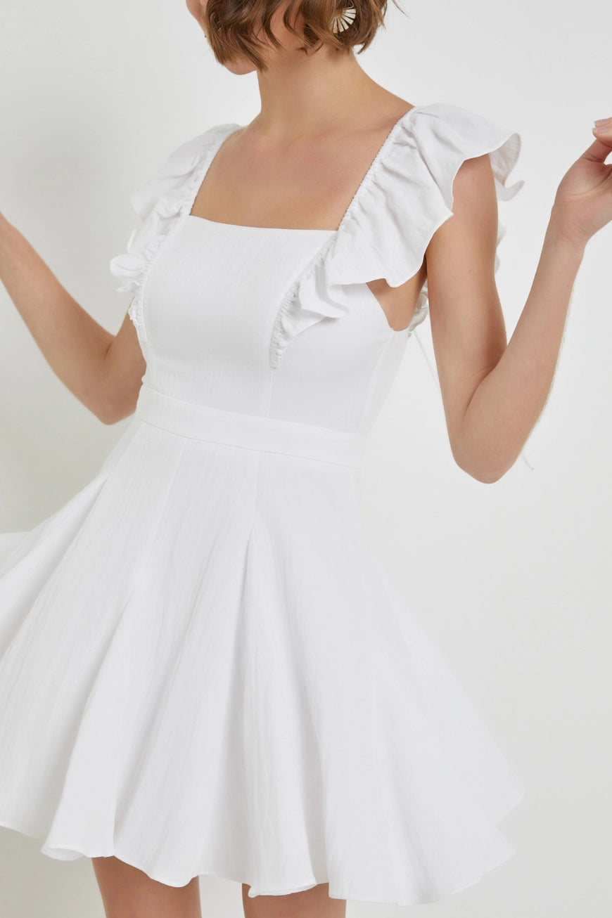 RUFFLE SHOULDER FLARE DRESS