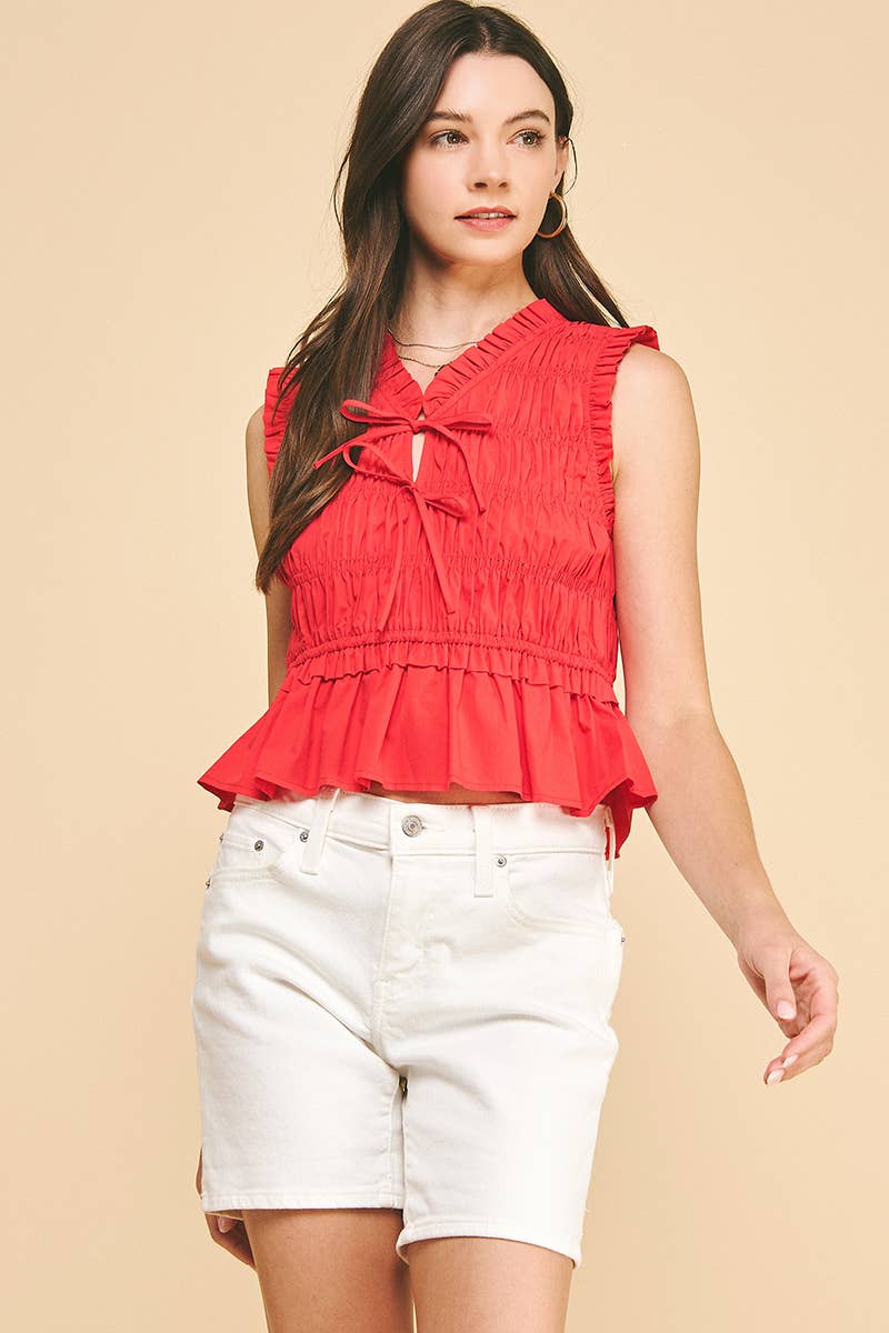 FRONT-TIE DETAILED SMOKING TOP -5555T
