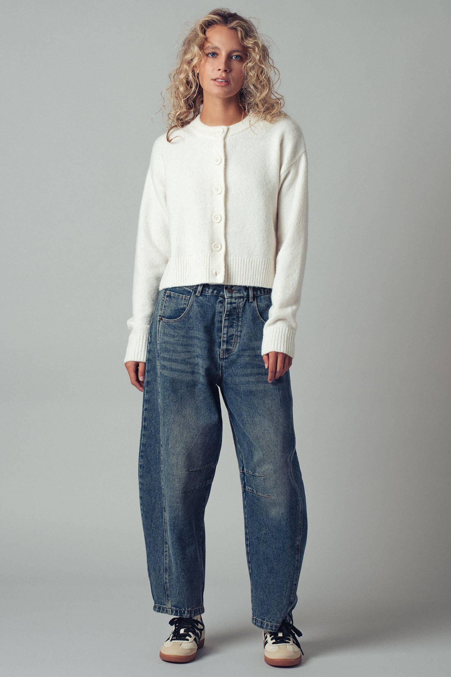 Relaxed Wool Blend Button-Up Cardigan