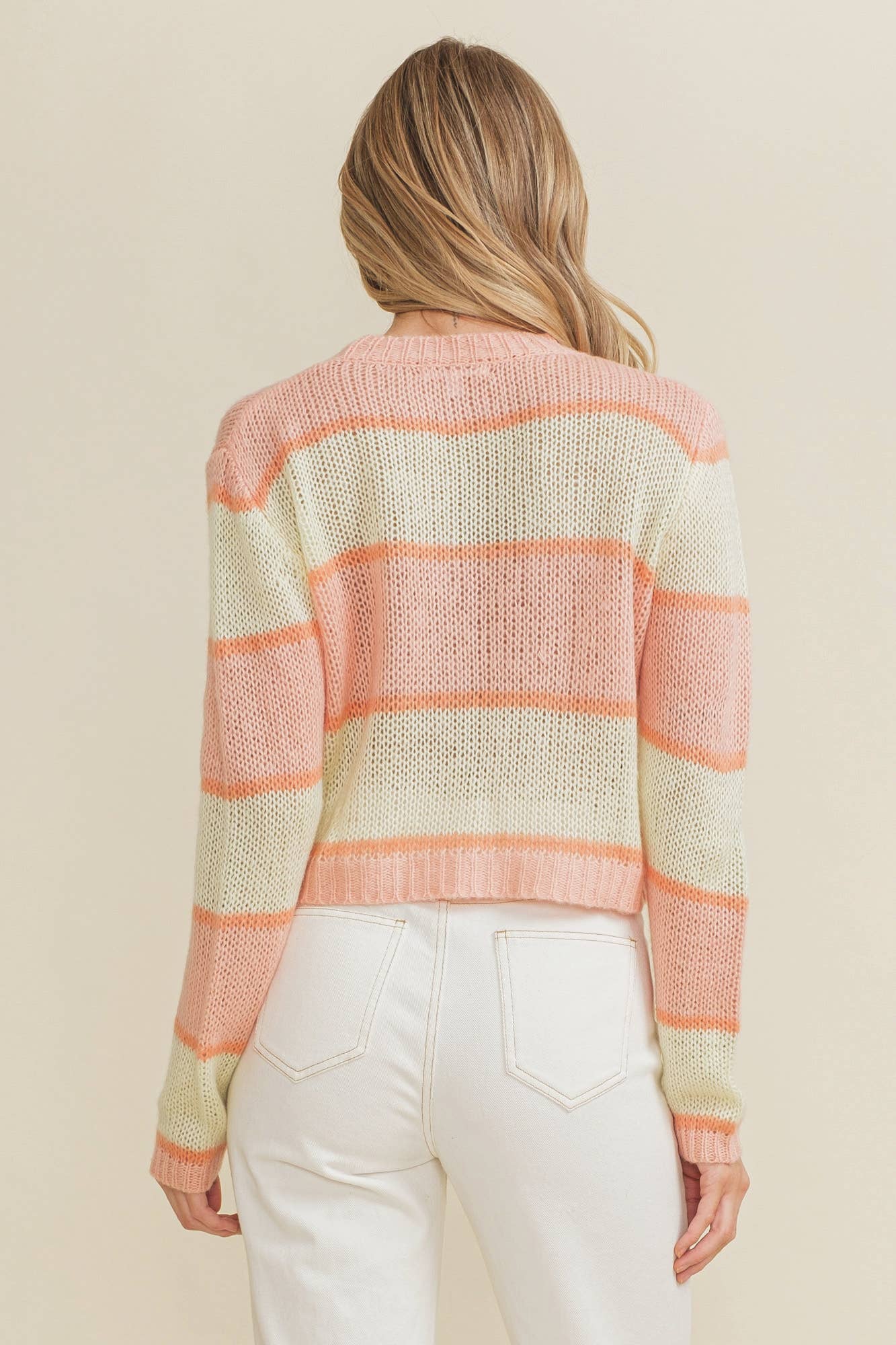 Bright Striped Open Knit Women's Sweater