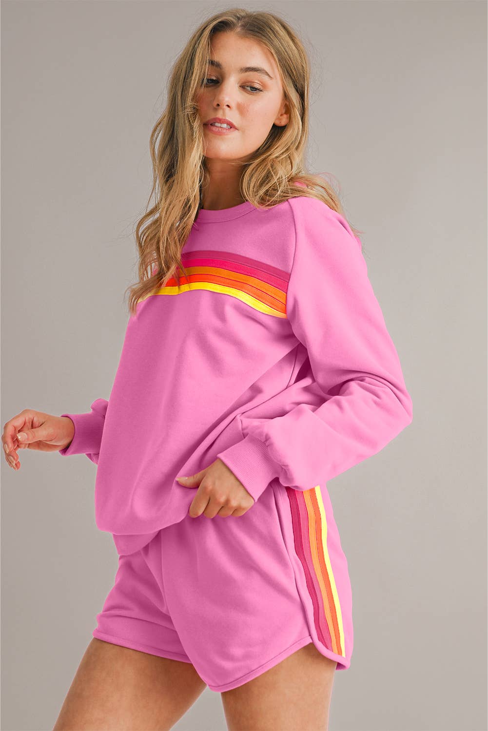 Striped Long Sleeve Top and Shorts Set