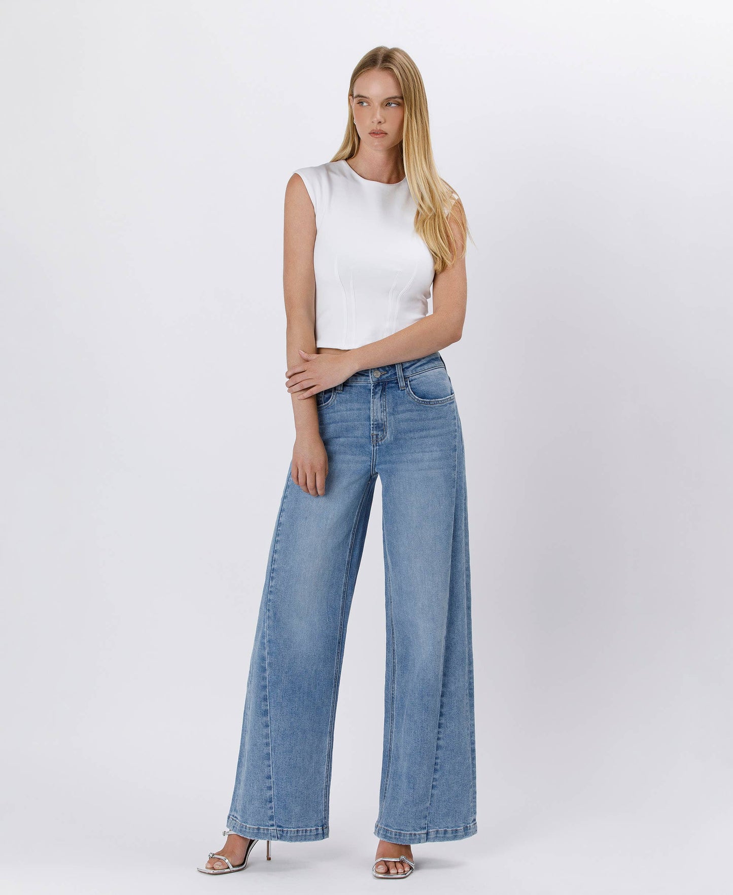 HIGH RISE SEAM DETAIL PALAZZO JEANS V3608