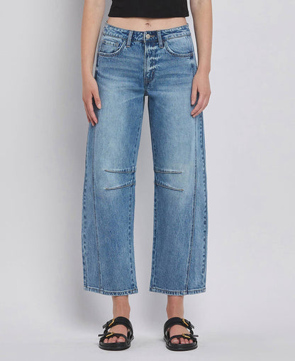 HIGH RISE DART STRUCTURED FIT BARREL LEG JEANS T6514