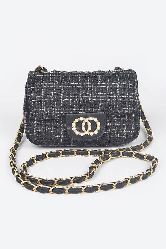 Quilted Tweed Flap Shoulder Bag